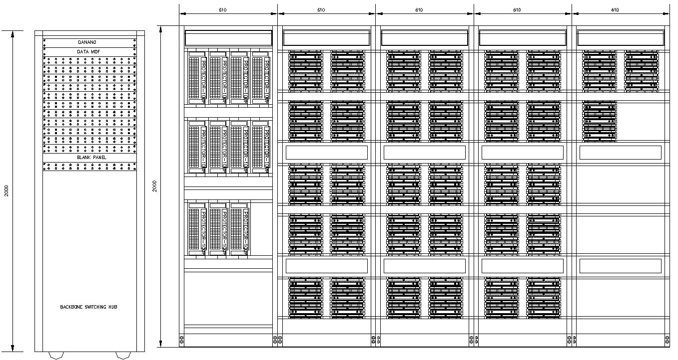DWG file showing the details of the MDF rack detailed diagram, Download the DWG file.