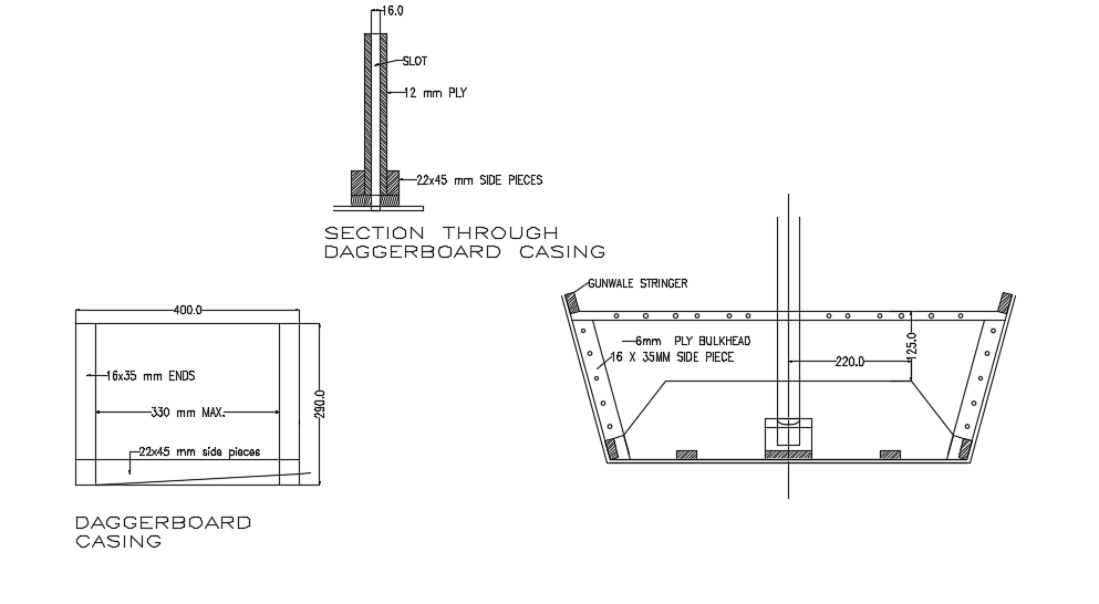 Daggerboard casing sail boat 2d AutoCAD drawing