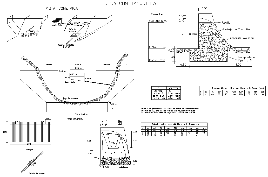 Dam with tank plan and section autocad file