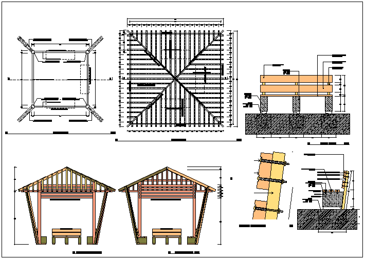 Decorative garden pergola architecture project dwg file