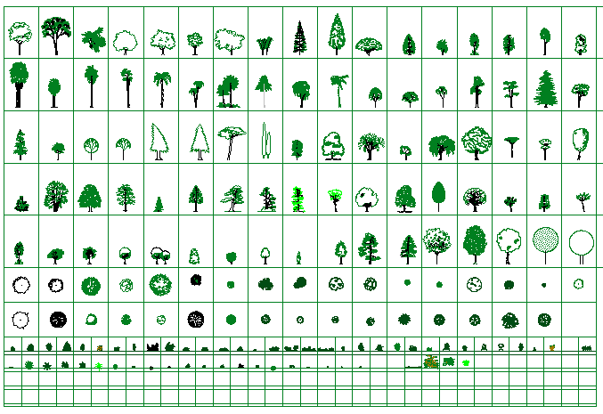 Decorative tree and plant design blocks for garden dwg file