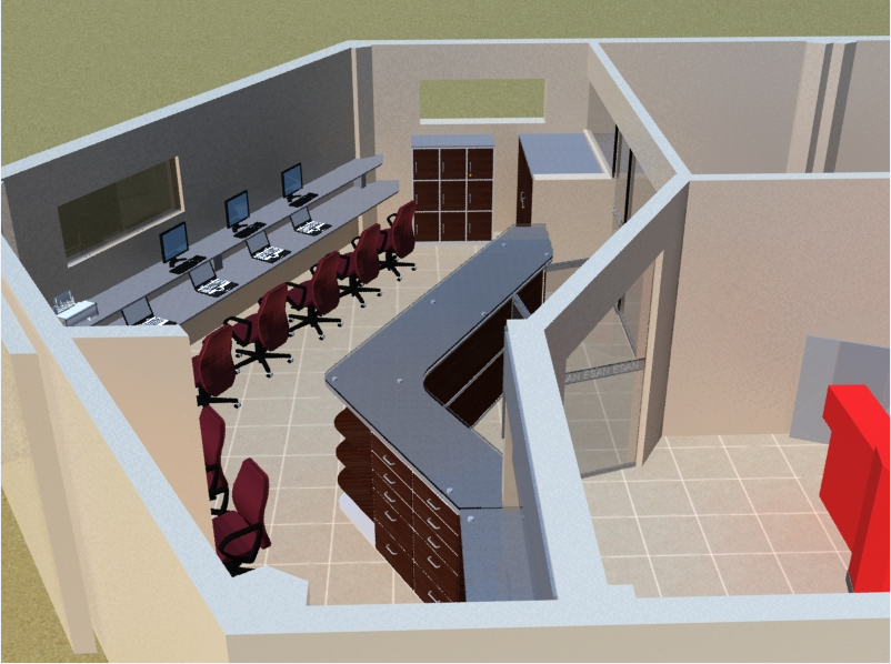 Departmental desk and interior design details of corporate office dwg file