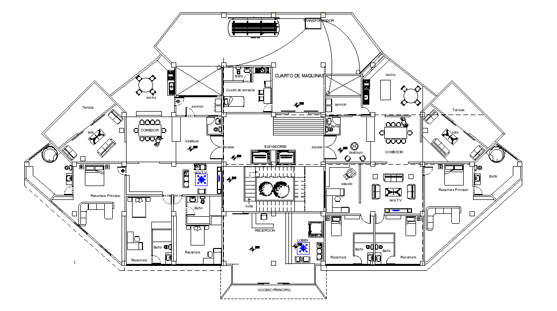 Departmental tower plan is given in this Autocad DWG drawing file. Download the Autocad file.
