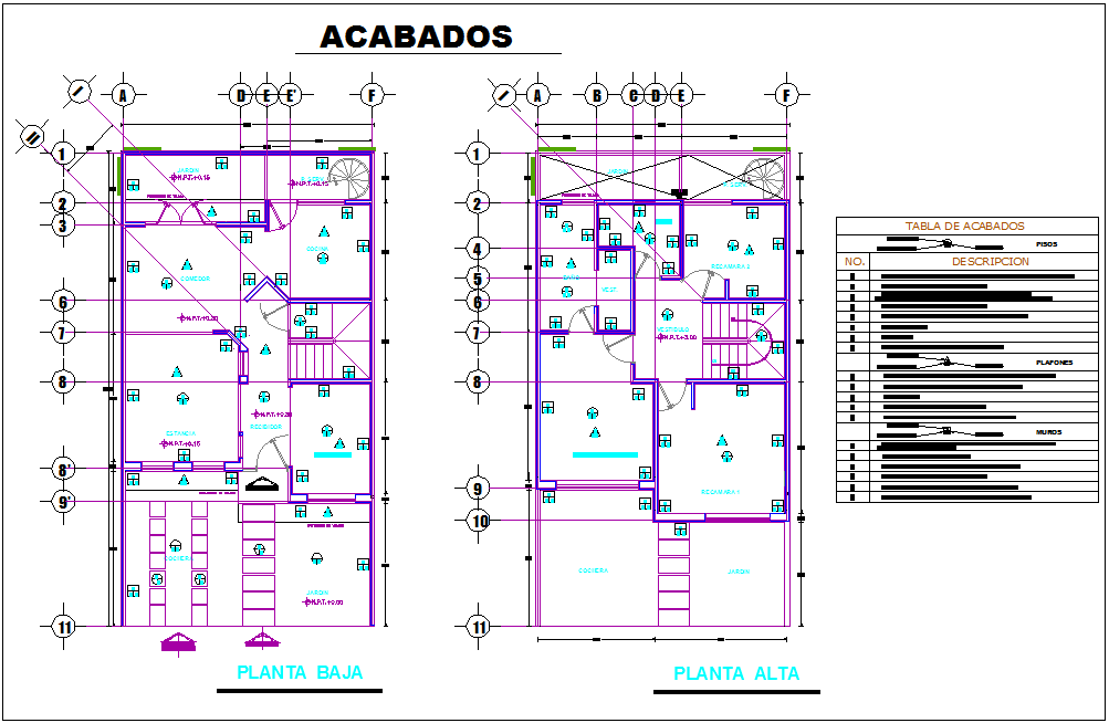 Description detail with floor finishing plan for house dwg file