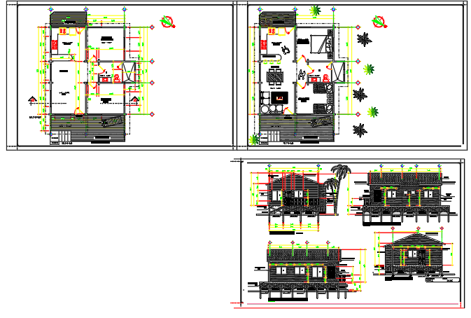Wooden Stilt House Design Floor Plan and Elevation Layout Details