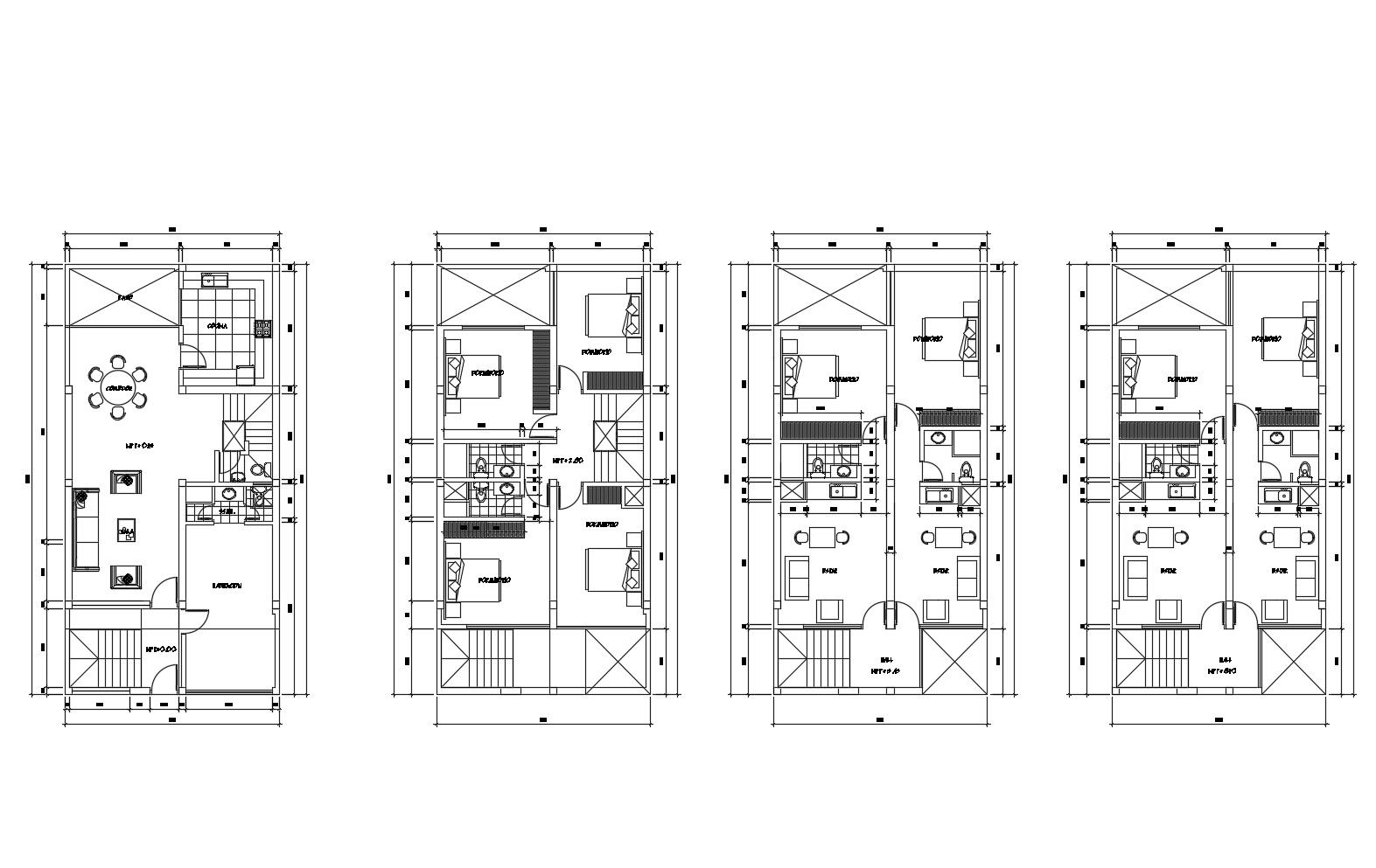 Design of House plan 7.45mtr x 15.00mtr with furniture details in dwg file