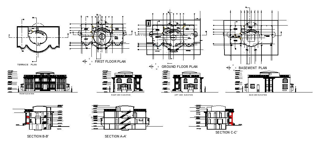 Bungalow Design Plan Elevation Section In DWG File