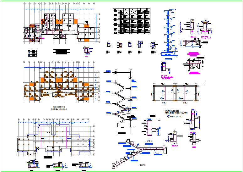 Design of column and beam view with middle arch entrance dwg file