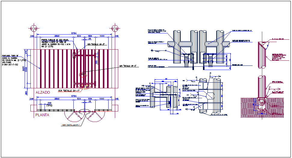 Gate Design with Detailed View of Tube, Frame, and Anchors – DWG