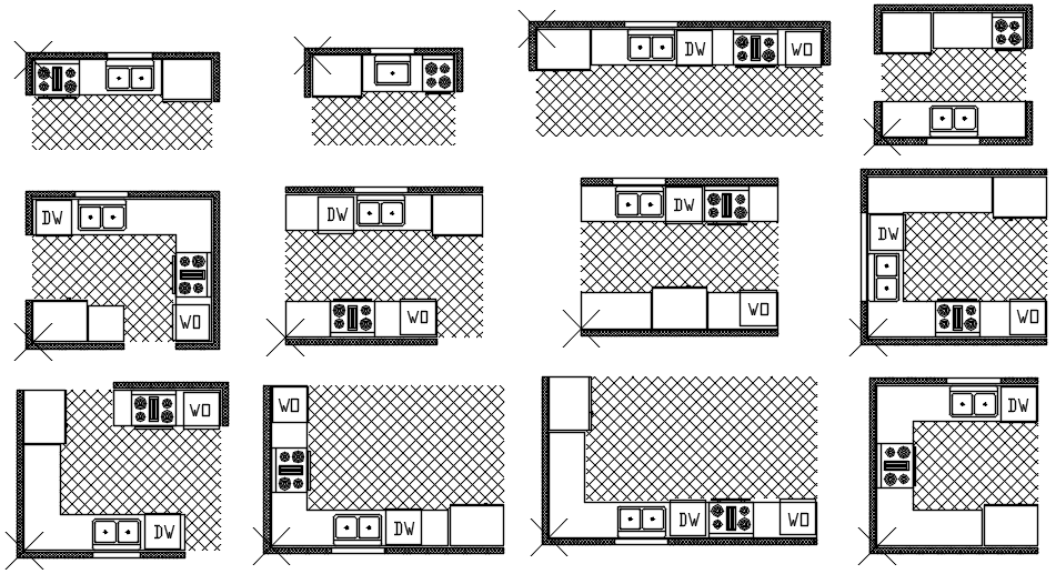 Design of kitchen platform in autocad 
