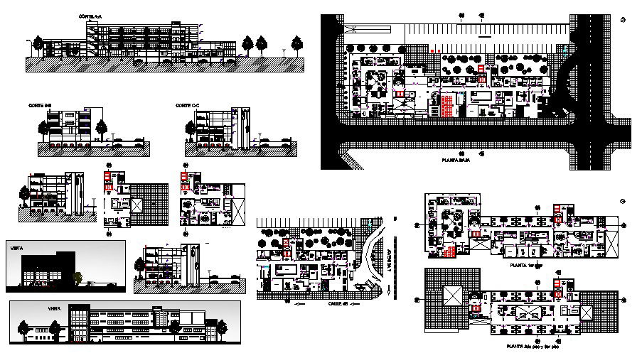 Design of the hospital with section and elevation in dwg file