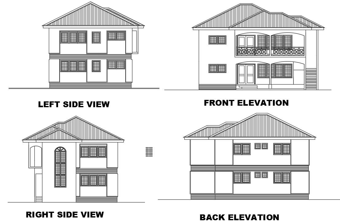 House elevation design detail in DWG file