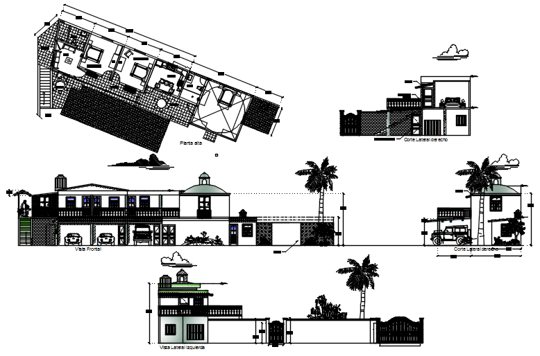 Design of the villa with detail dimension in dwg file
