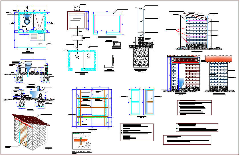 Design of toilet with construction detail dwg file