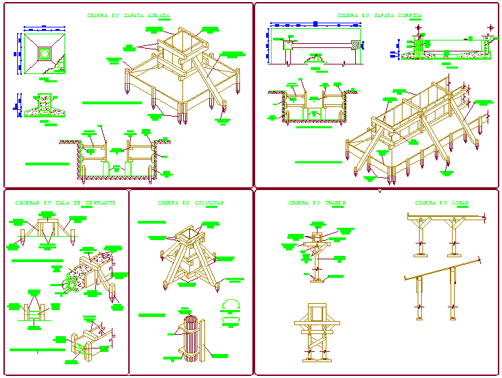 Wooden Cramps Assembly Detail Structural Formwork Design AutoCAD DWG