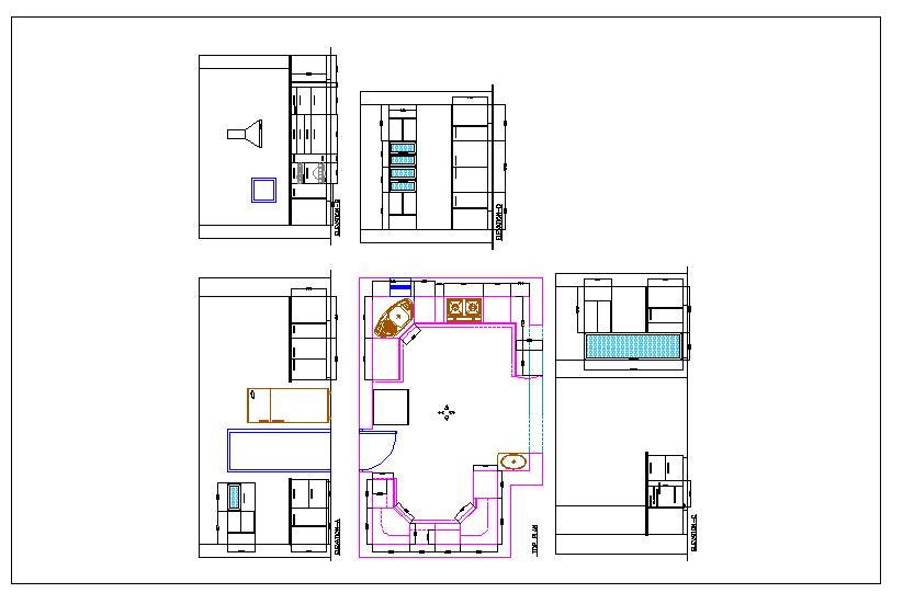 Design plan view of kitchen and elevation detail dwg file