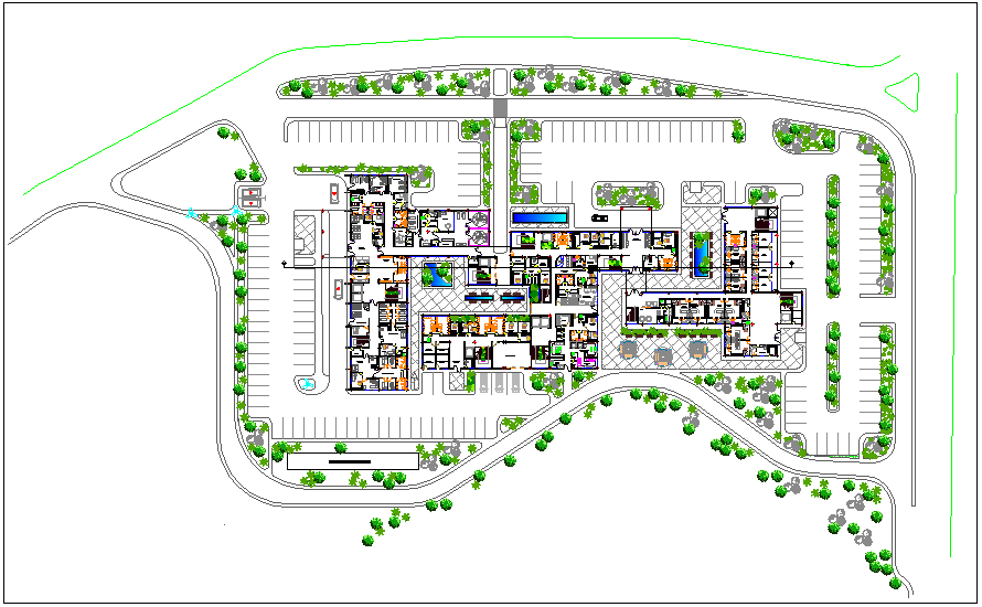 Design view of medical center with landscape view dwg file