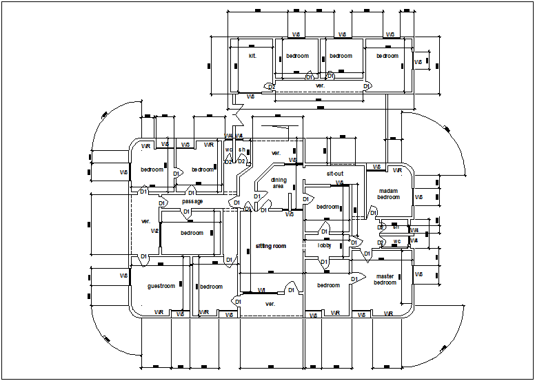 Design view of plan of house building with dimension dwg file