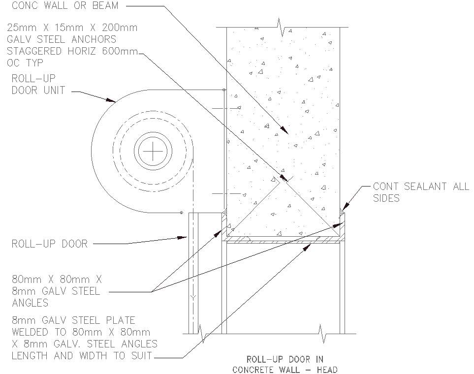 Design Detail of Roll-Up Door in Concrete Wall In AutoCAD File