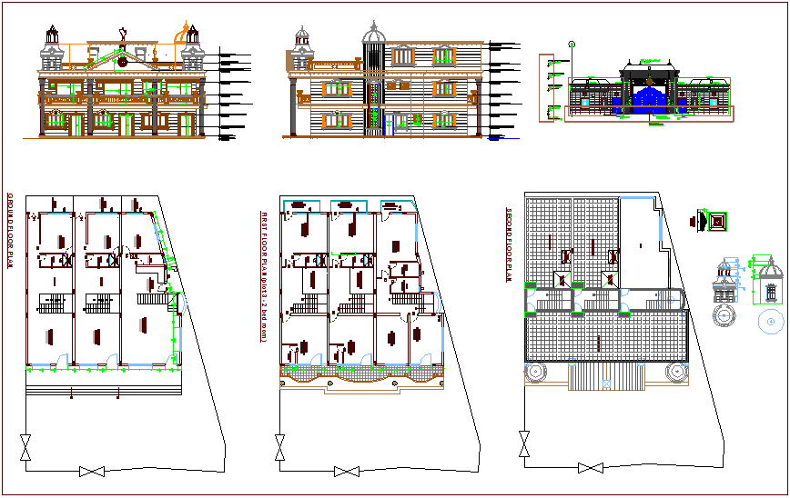 Designer elevation and floor plan view of bungalows for kapadvanj area dwg file