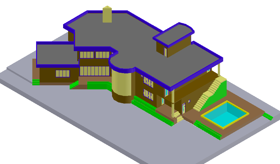 Designer villa 3d model view design dwg file
