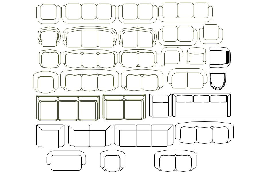Designer Sofa 2D CAD Blocks in AutoCAD with DWG File