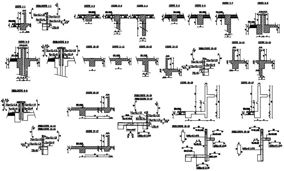 Design of coping with formwork and reinforcement details in AutoCAD 2D drawing, CAD file, dwg file