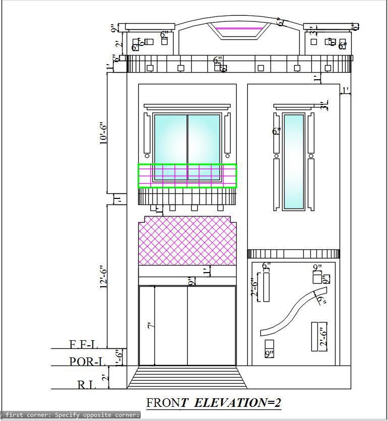 Accurate Front Elevation Plan for House in AutoCAD 2D Format