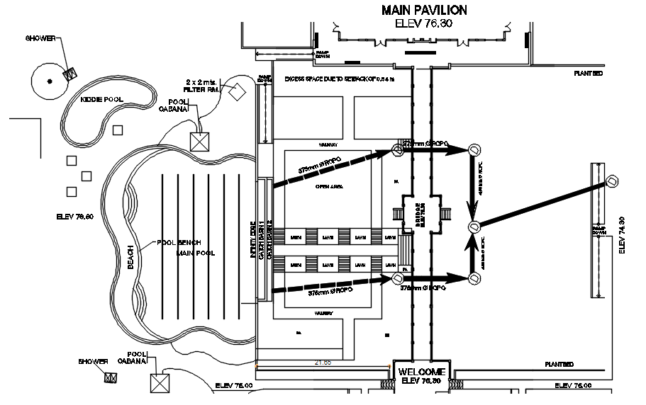 Design of main pavilion in detail AutoCAD drawing, dwg file, CAD file