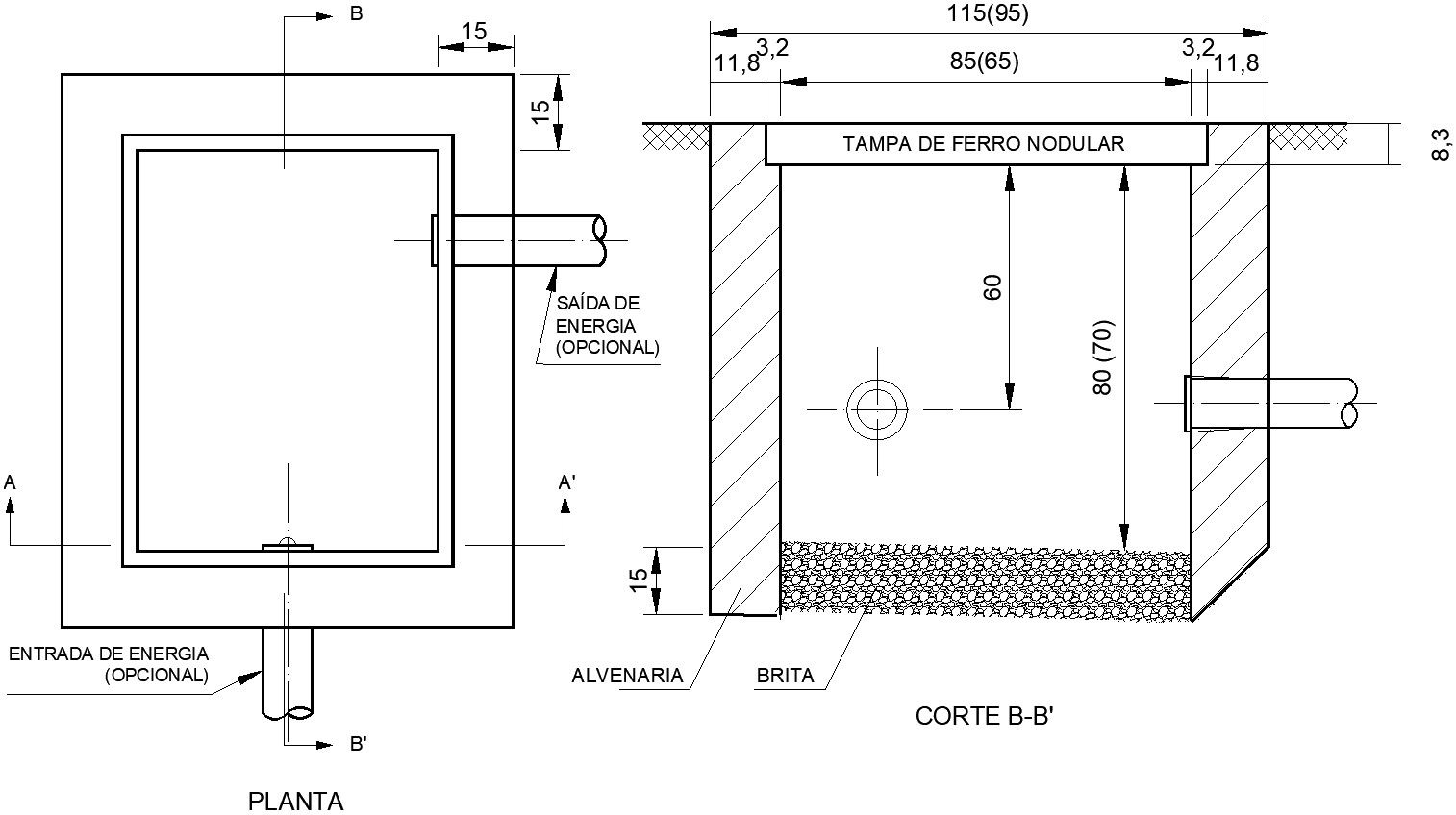 Design of plan and section BB' of manhole with detailing