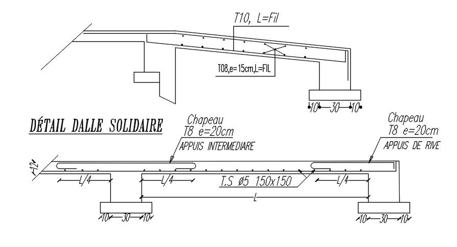 Design of slab with reinforcement detail in AutoCAD 2D drawing, CAD file, dwg file