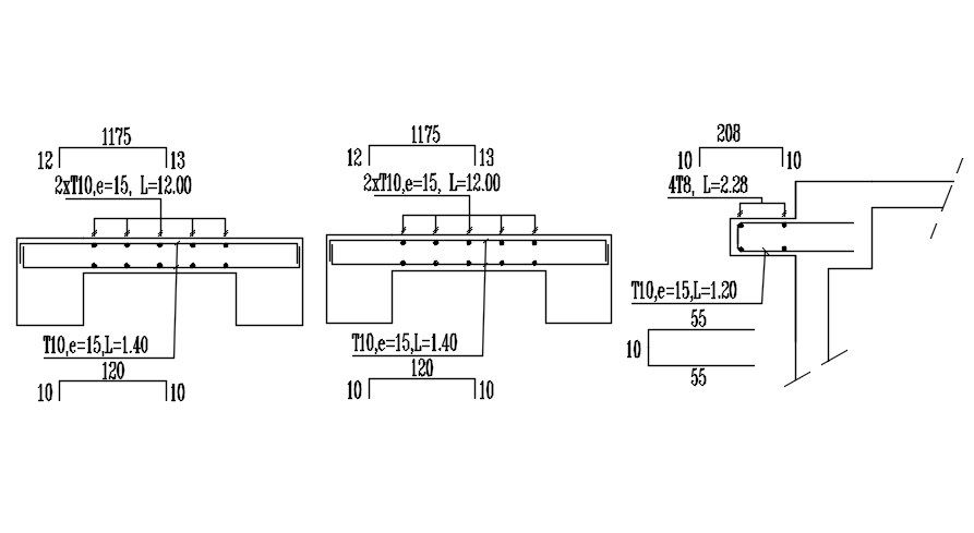 Design of slab with reinforcement details in AutoCAD 2D drawing, CAD file
