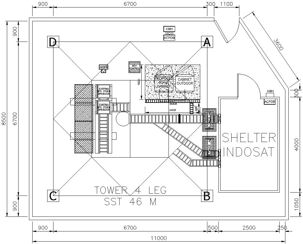 Design of tower indoor shelter in detail AutoCAD drawing