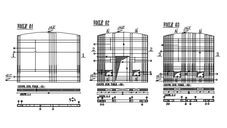 Design of wall reinforcement details in AutoCAD 2D drawing, dwg file, CAD file