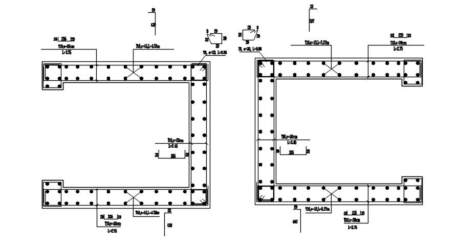 Design of wall reinforcement in detail AutoCAD 2D drawing, CAD file, dwg file