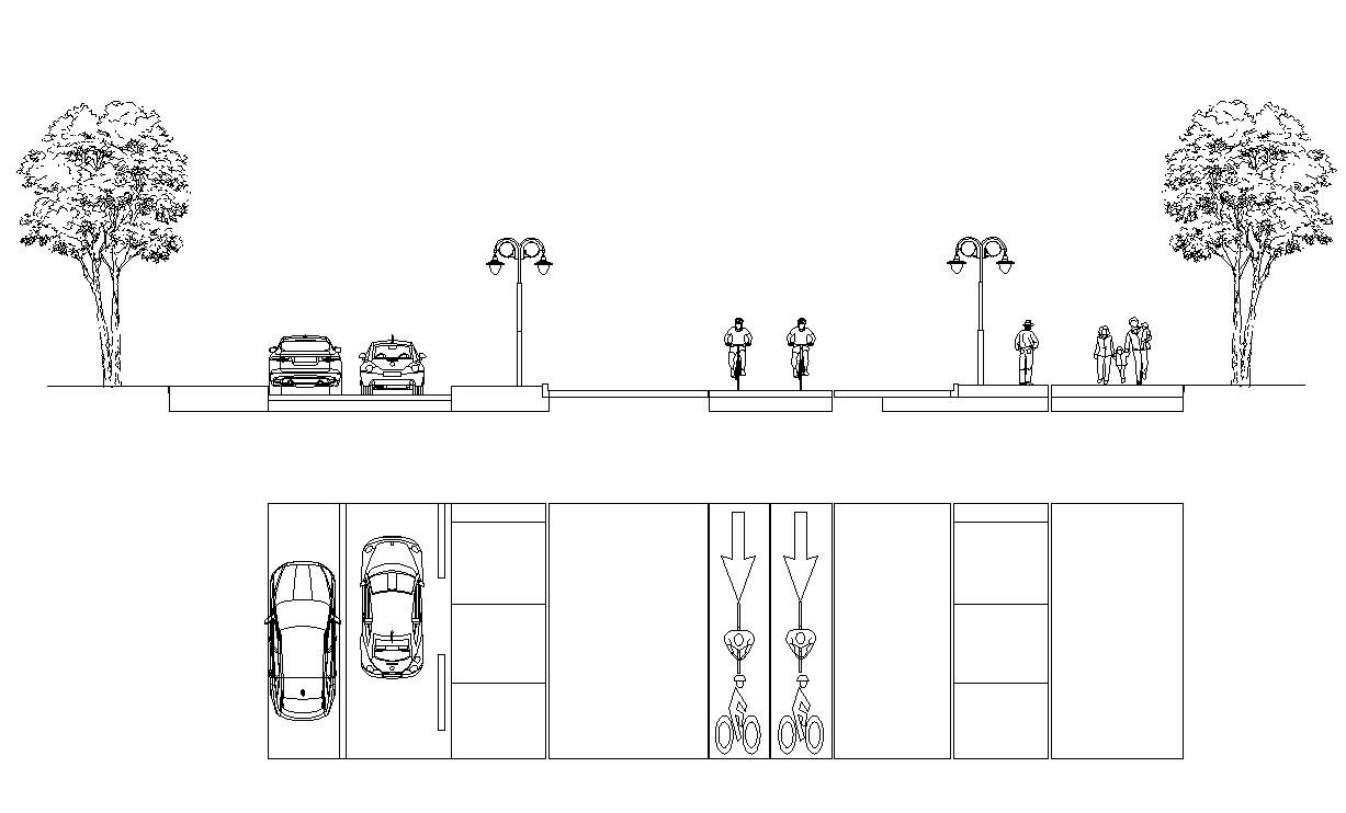 Detail bitumen road embankment structure detail elevation 2d view layout file