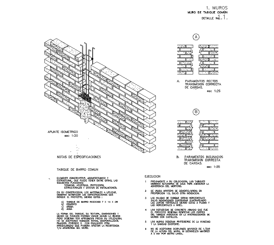 Detail brick wall masonry structure 2d view layout dwg file