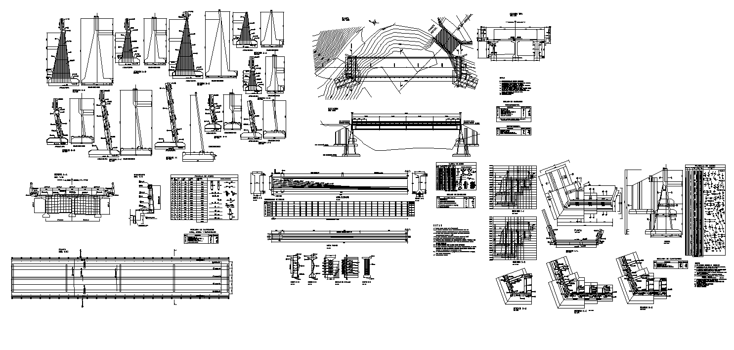 Detail bridge construction 2d view layout autocad file