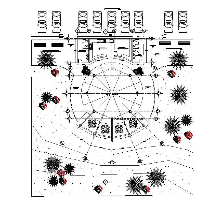 Detail building parking system 2d view layout autocad file