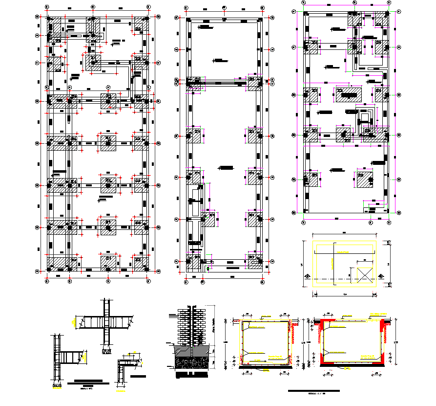 Detail column construction plan of a building detail 2d view layout plan