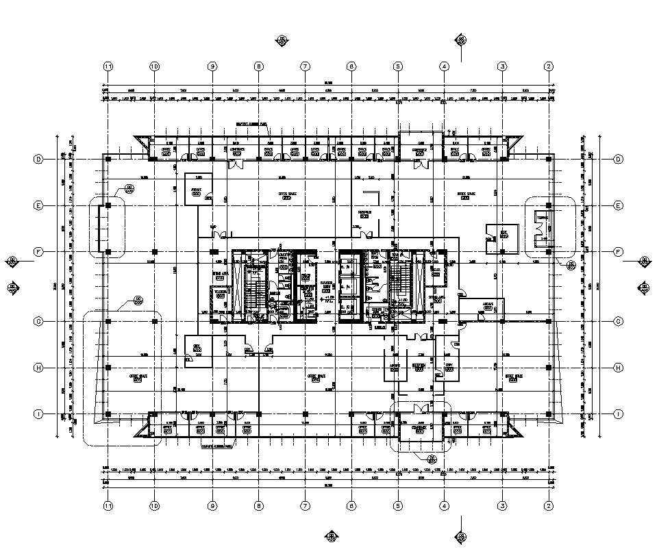 Detail commercial building blocks 2d view layout autocad file
