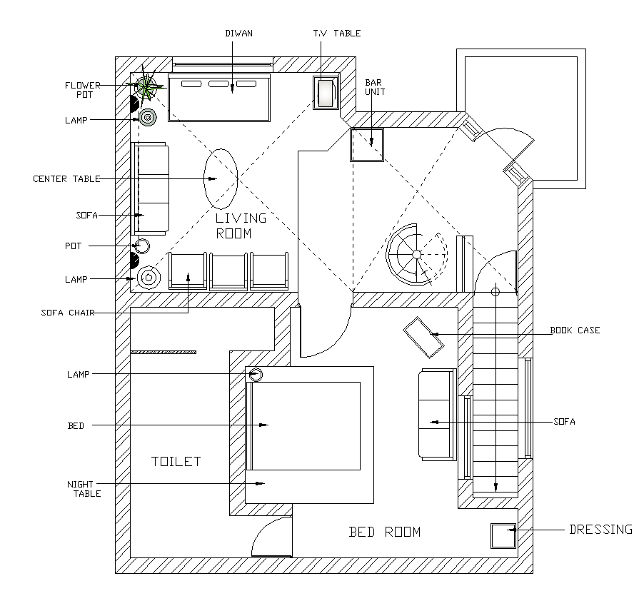 Detail construction plan of a residential housing building 2d view layout file