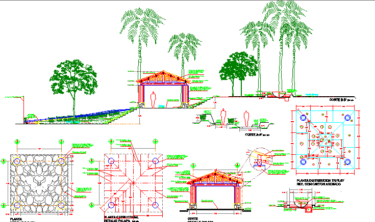 Detail cover green area with tiles garden design dwg file