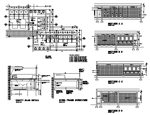 Detail drawing of Public Bathroom Sketch Plan design