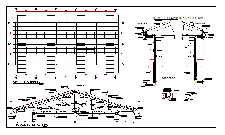 Detail drawing of Roof trust rain water lowering detail design drawing