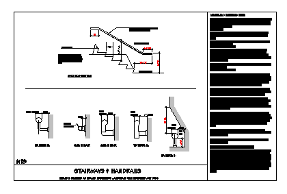 Detail drawing of Stair ways and Handrail section design drawing