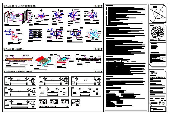 Detail drawing of beam and connection section design drawing in hospital design
