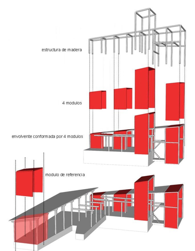 Detail drawing of wooden structure in 3D