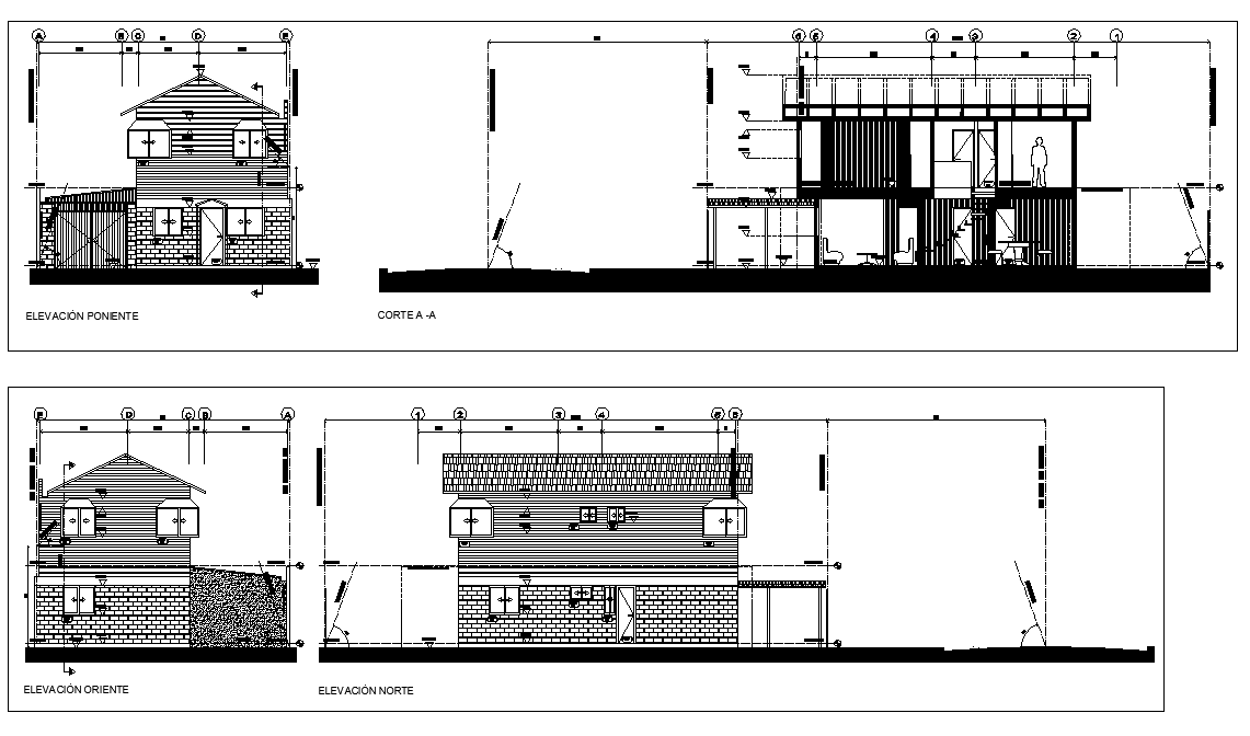 Detail elevation and section single family house layout file
