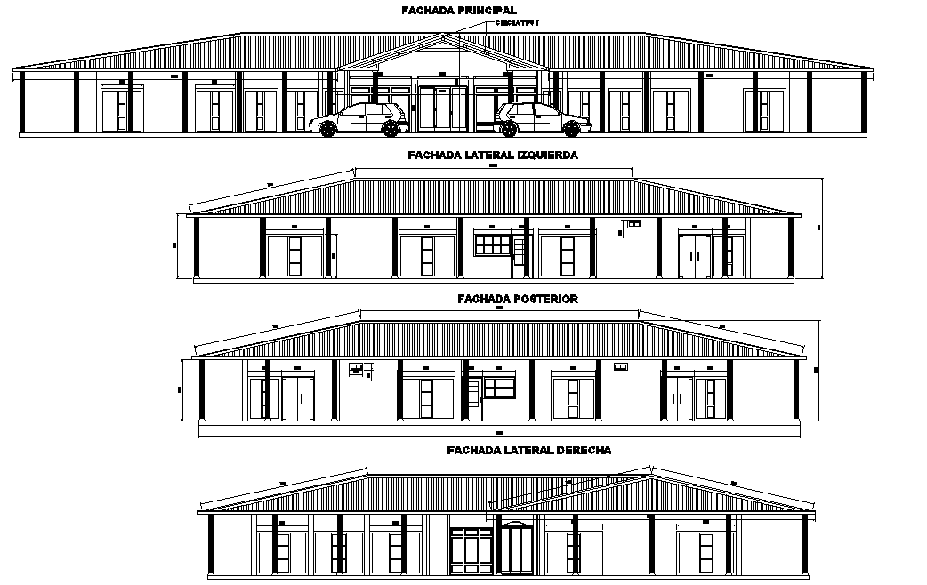 Detail elevation cabin plan autocad file